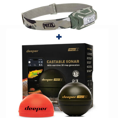 Pack Deeper Chirp+ 3D sondeur sans fil avec GPS et création carto 3D + Lampe Frontale Petzl Aria 1 Camo - Sondeurs | Pacific Pêche