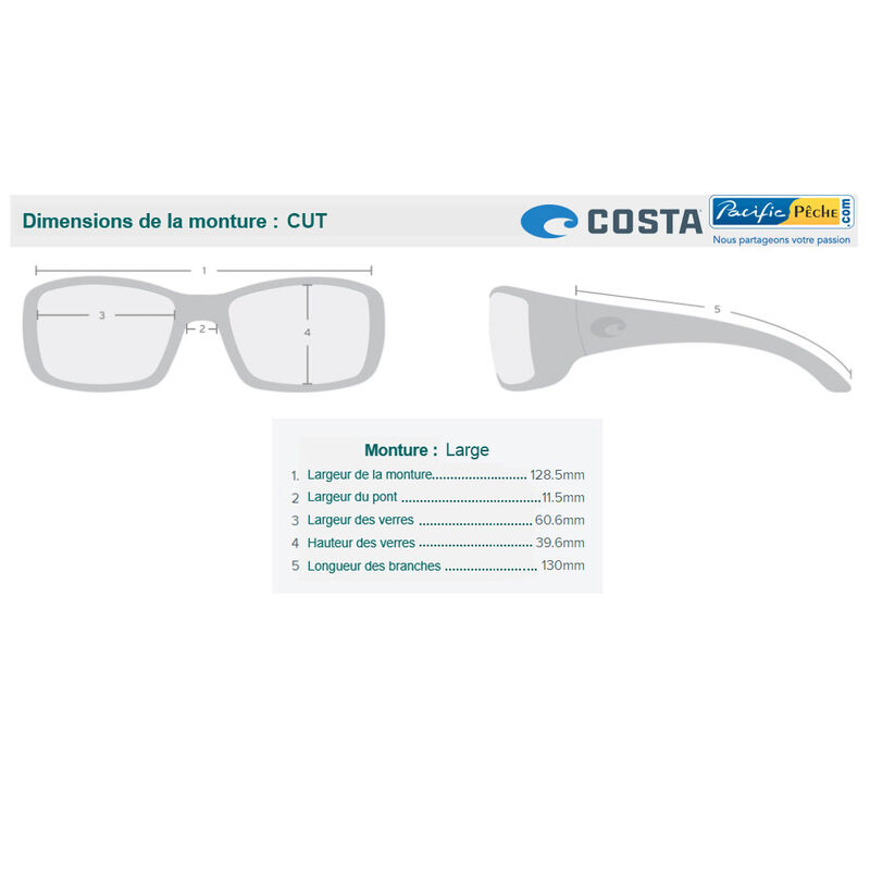 Lunettes polarisantes costa cut monture ocean avec (verres polycarbonate 580p) - Lunettes polarisantes | Pacific Pêche
