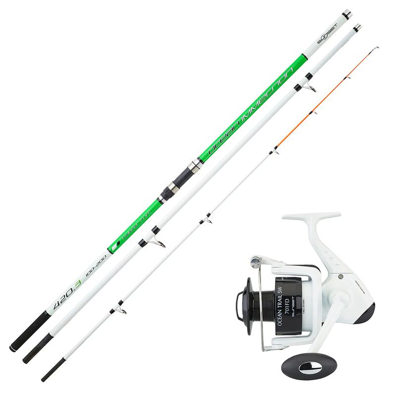 Ensemble surfcasting sunset ocean immersion hybrid mn 4.50m 100/200g + moulinet trail - Packs et ensembles | Pacific Pêche