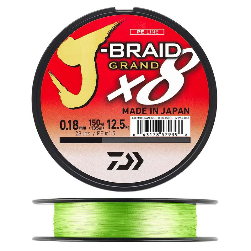 Tresse Daiwa J-Braid Grand x8 Chartreuse 135m - Tresses | Pacific Pêche