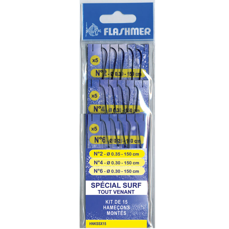 Kit 15 hamecons montés mer flashmer special surf gros poissons - Hameçons Montés | Pacific Pêche