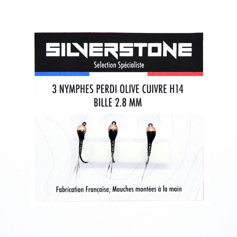 Kit 3 nymphes perdigones olives h16 bille cuivre tung 2,5 mm - Nymphes | Pacific Pêche