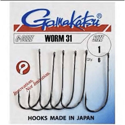 Gamakatsu Worm 31 Hooks Black - Simples | Pacific Pêche