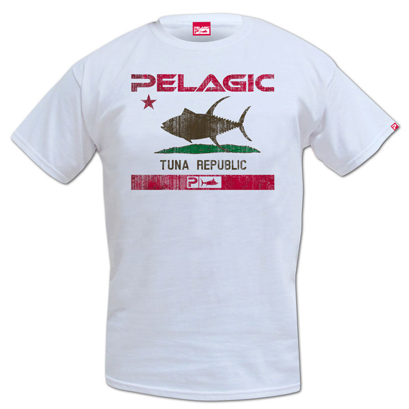 T-shirt Vintage Pelagic Tuna Republic, Homme, Blanc, Motif Graphique, Coton, Années 90
