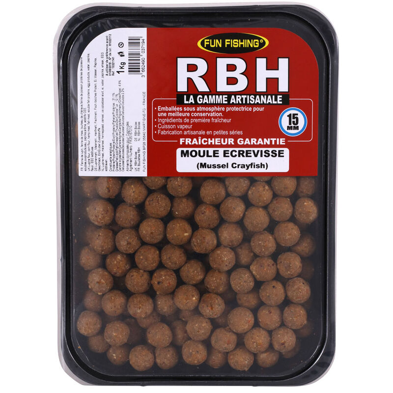 Bouillettes carpe fun fishing rbh boilies moule ecrevisse 1kg - Denses | Pacific P&ecirc;che