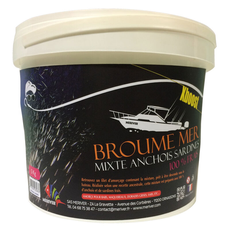 Broumé mixte meriver xboost anchois et sardines seau de 5 kg avec filet - Amorce | Pacific Pêche
