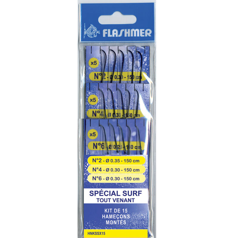 Kit 15 hamecons montés mer flashmer special surf tout venant - Hameçons Montés | Pacific Pêche