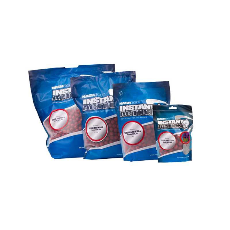 Bouillettes carpe nashbait instant action squid and krill 20mm - Denses | Pacific P&ecirc;che