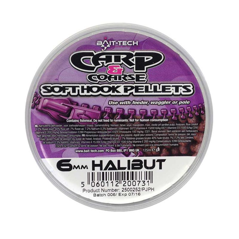 Pelllet Bait-Tech Soft Hook Halibut 6mm 180ml - Pellets Mous | Pacific Pêche