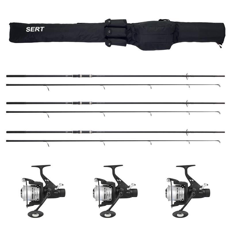Pack Sert carpe 3 cannes 10' 3lbs + 3 moulinets débrayable + fourreau - Packs | Pacific Pêche