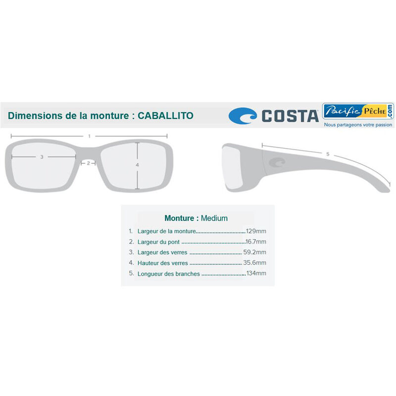 Lunettes polarisantes costa caballito black (verre organique 580g) - Lunettes | Pacific P&ecirc;che