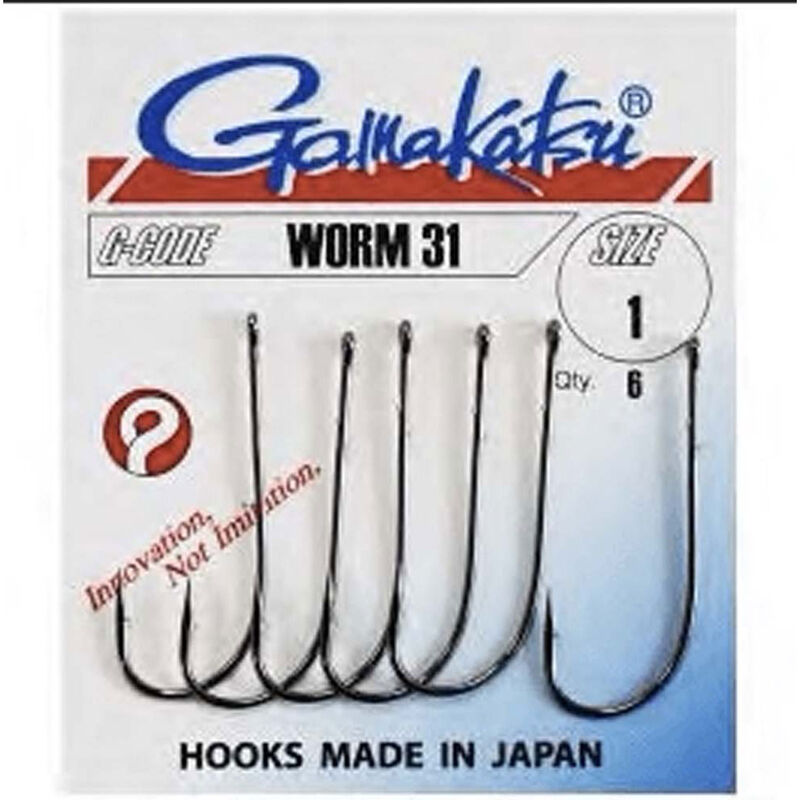 Gamakatsu Worm 31 Hooks Black - Simples | Pacific P&ecirc;che