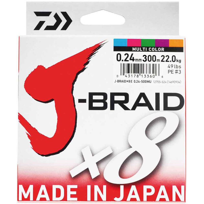 Tresse Daiwa J-Braid x8 Multi-Color 300m - Tresses | Pacific Pêche