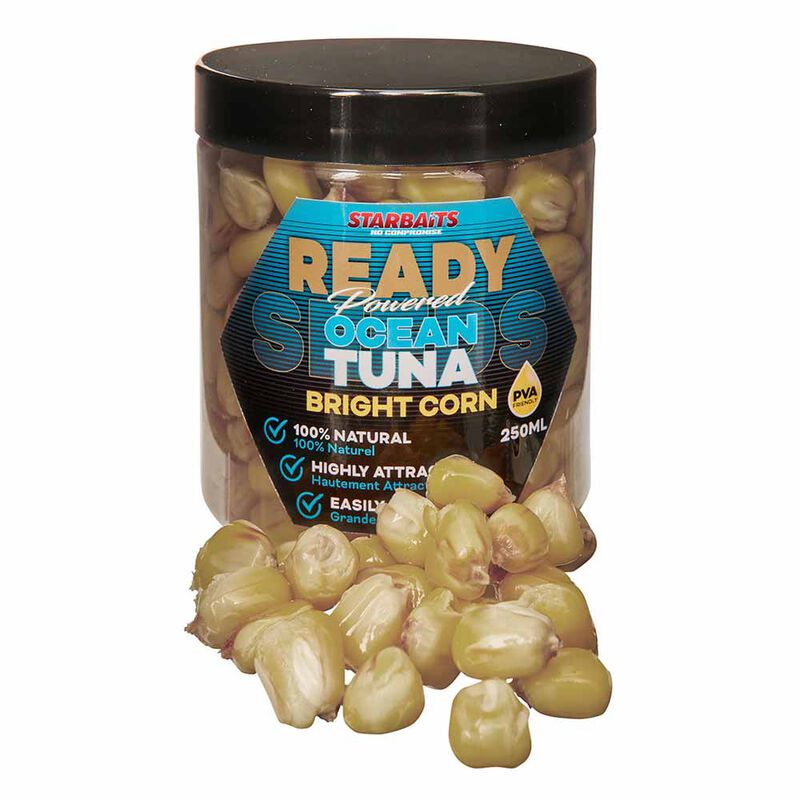 Graine Cuite Starbaits Ready Seed Bright Corn Ocean Tuna 250ml - Pr&ecirc;tes &agrave; l'emploi | Pacific P&ecirc;che
