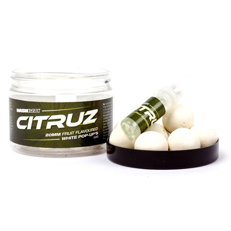Bouillettes flottantes carpe nashbait citruz airball pop ups white avec booster spray - Flottantes | Pacific P&ecirc;che