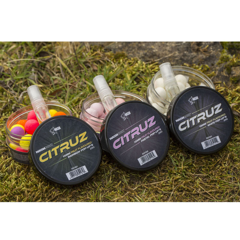 Bouillettes flottantes carpe nashbait citruz airball pop ups white avec booster spray - Flottantes | Pacific P&ecirc;che