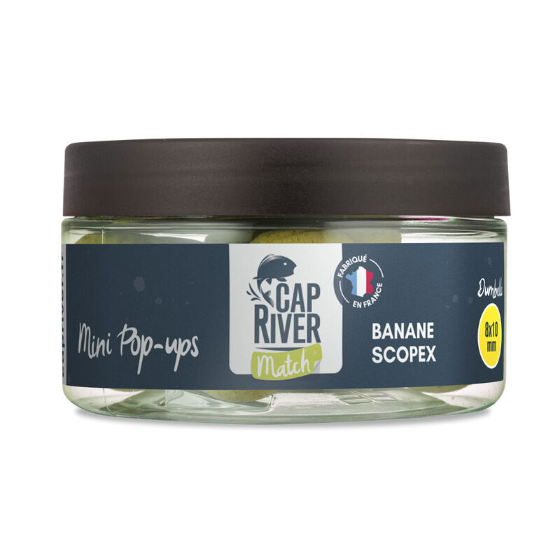 Mini pop-ups Cap River 8 et 10 mm BANANE SCOPEX (pot 25g) - Dumbells / Bouillettes | Pacific P&ecirc;che