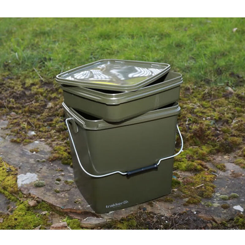 Seau carpe trakker olive square bucket - Seaux | Pacific P&ecirc;che