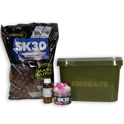 Pack Starbaits - 2kg Bouillettes SK30 + Pop up + Booster + Seau - Denses | Pacific P&ecirc;che