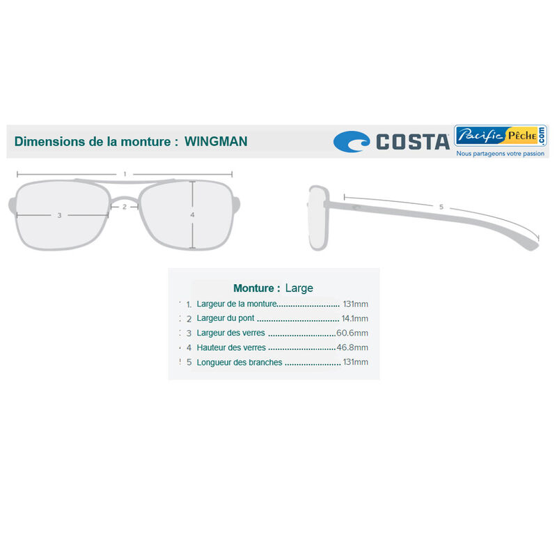 Lunettes polarisantes costa wingman (verres polycarbonate 580p) - Lunettes polarisantes | Pacific P&ecirc;che
