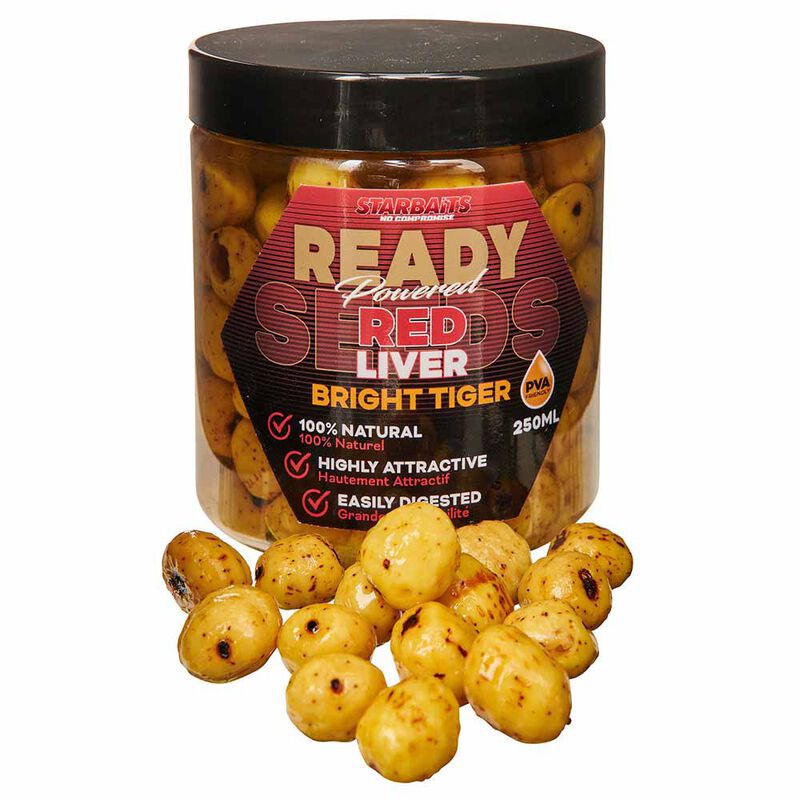 Graine Cuite Starbaits Ready Seed Bright Tiger Red Liver 250ml - Pr&ecirc;tes &agrave; l'emploi | Pacific P&ecirc;che