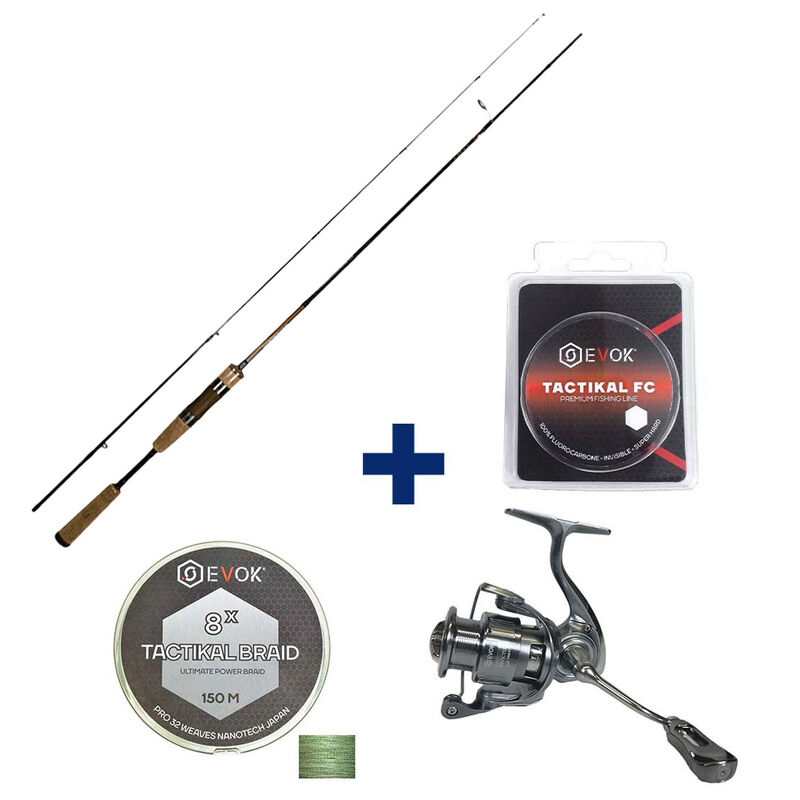 Pack Canne Evok Invictus Trout 1.88m, 3-10g + Moulinet Invictus Trout 1500Fd + Tresse + Fluorocarbone - Packs et ensembles | Pacific P&ecirc;che