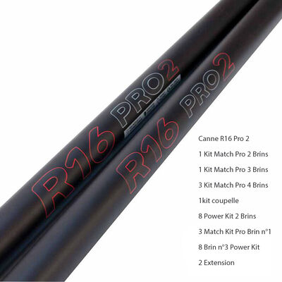 Pack R16 Pro 2 + 8 kits match + kit coupelle + 8 kit power 2 Brins + Power Kit n&deg;3 + 2 extension - Packs | Pacific P&ecirc;che