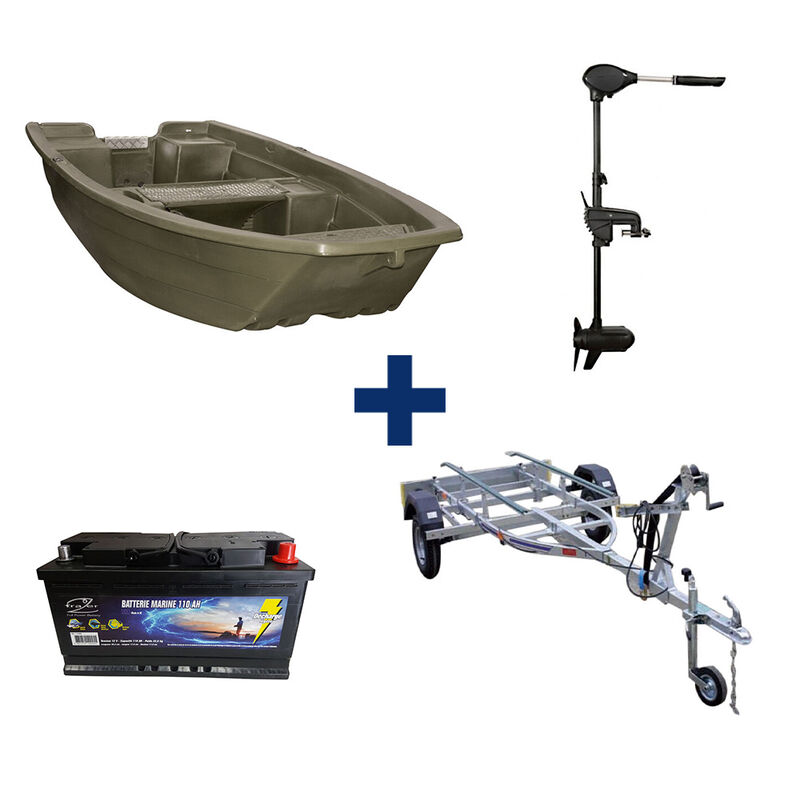 Pack Barque 3m20 + Remorque + Moteur 65 Lbs et Batterie 110 Ah - Packs | Pacific P&ecirc;che