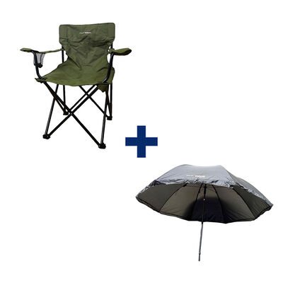 Pack Siege Pliant Kaki + Parapluie Camp 250 - Tous nos packs | Pacific P&ecirc;che