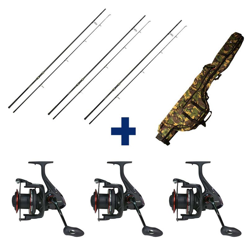 Pack 3 Cannes Carp Addict 12 ft 3.5 lbs + 3 Moulinets 8000 LC + Fourreau - Cannes | Pacific P&ecirc;che