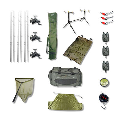 Pack Carpe Complet 3 Combos + Detecteurs + Rod pod + Epuisette + Tapis + Peson + Sac de pes&eacute;e + Carryall + Nylon - Cannes | Pacific P&ecirc;che