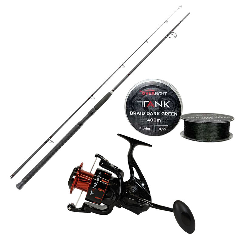 Pack Overfight Tank Evo 5500 + Tank Heavy Spin 2.70m 40-150 g + Tank Braid x4 0.35mm Dark Green - Silure | Pacific P&ecirc;che