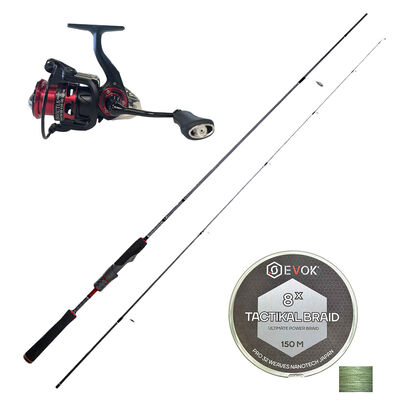 Pack Canne Spinning Evok Invictus V2 2.01m, 3-10g + Moulinet Evok Invictus 2500FD + Tresse Evok Tactikal Braid 0.10mm - Packs et ensembles | Pacific P&ecirc;che