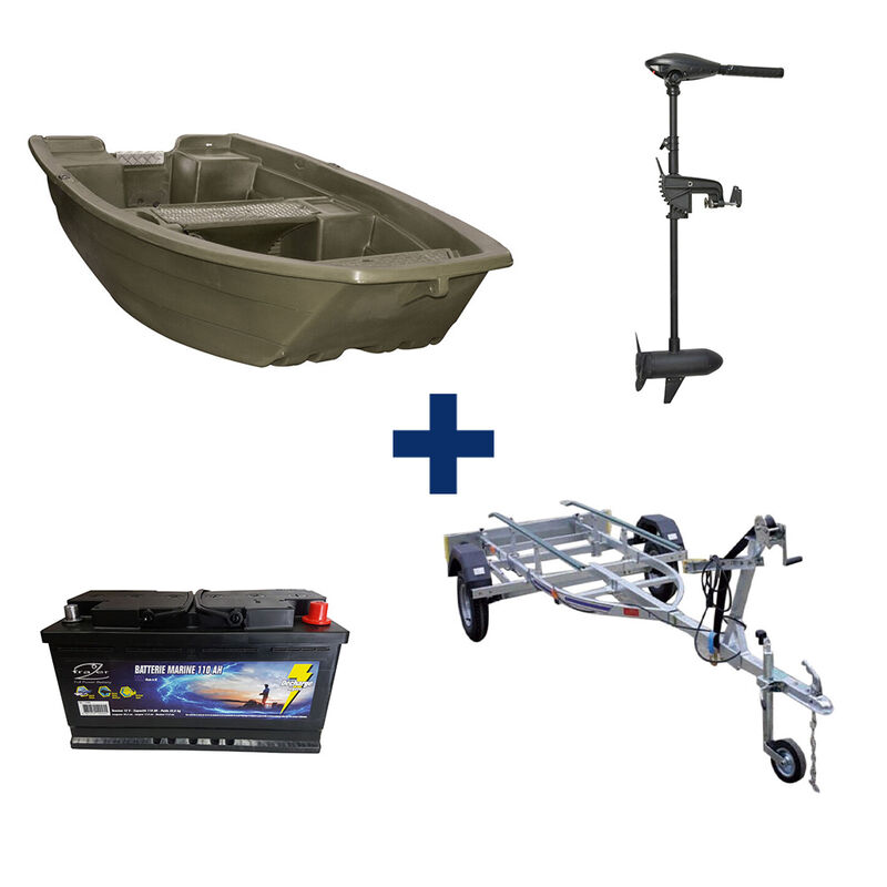 Pack Barque 3m20 + Remorque+ Moteur 65 Lbs et Batterie 110 Ah - Packs | Pacific P&ecirc;che