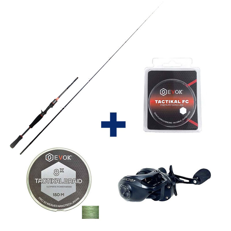 Pack Canne Evok Invictus V2 1.83m, 10-30g + Moulinet Invictus 150HL + Tresse + Fluorocarbone - Packs et ensembles | Pacific P&ecirc;che