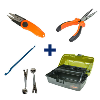 Pack Boite 1 Plateau + Ciseaux + Grelot + Degorgeoir + Pince - Tous nos packs | Pacific P&ecirc;che