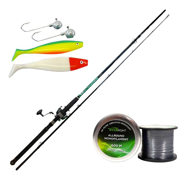 Pack Overfight Shad + Jig Head + Tank Heavy Spin CS + Allround Monofilament 45/100 600m - Packs et ensembles | Pacific P&ecirc;che