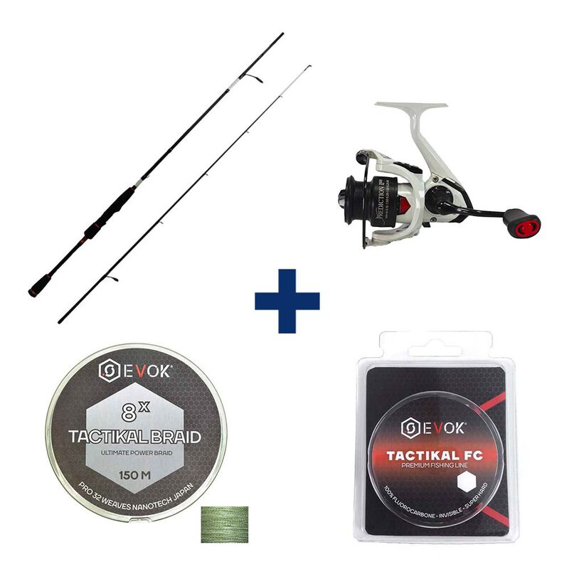 Pack Canne Evok Prediction 1.92m, 3-12g + Moulinet Prediction 2500Fd + Tresse + Fluorocarbone - Packs et ensembles | Pacific P&ecirc;che