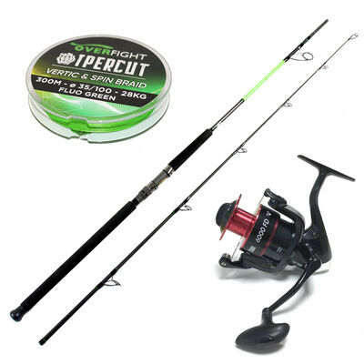 Pack avec une canne Ipercut Heavyspin 2.40 + un moulinet Tank 6000 FD et une tresse Ipercut Spin And Vertic Braid 35mm - Packs et ensembles | Pacific P&ecirc;che