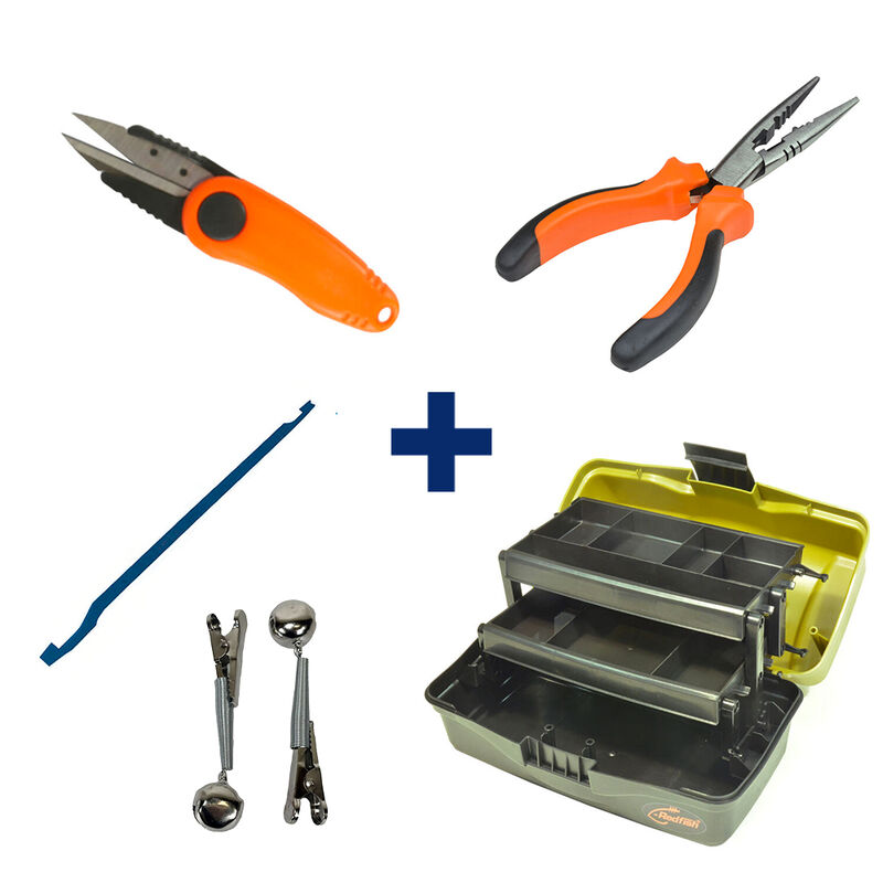 Pack Boite 2 Plateaux + Ciseaux + Grelot + Degorgeoir + Pince - Tous nos packs | Pacific P&ecirc;che