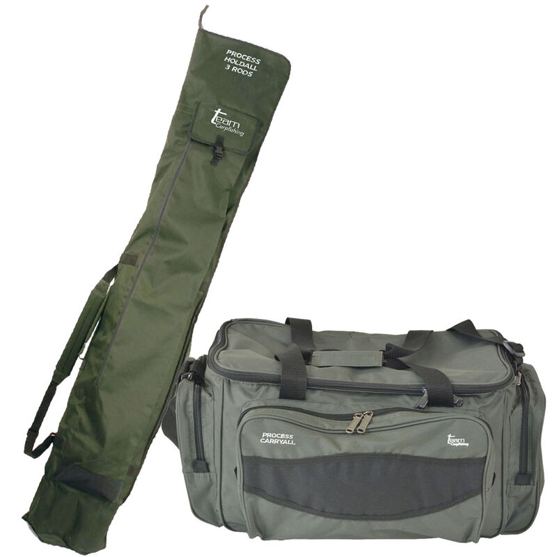 Pack bagagerie team carpfishing carryall process + fourreau holdall 3 cannes - Bagagerie | Pacific P&ecirc;che