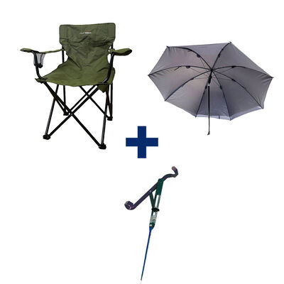 Pack Siege Pliant Kaki + Support Canne + Parapluie 220 - Tous nos packs | Pacific P&ecirc;che