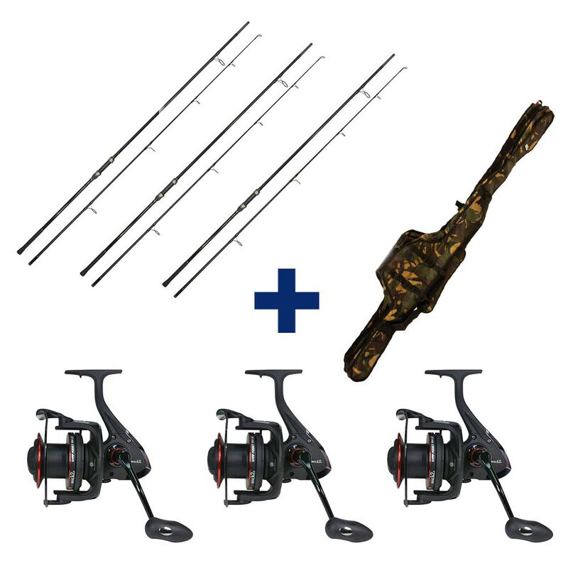 Pack 3 Cannes Carp Addict 10 ft 3.5 lbs + 3 Moulinets 8000 LC + Fourreau - Cannes | Pacific P&ecirc;che