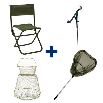 Pack Siege Pliant Dossier + Epuisette + Support Canne + Bourriche - Tous nos packs | Pacific P&ecirc;che