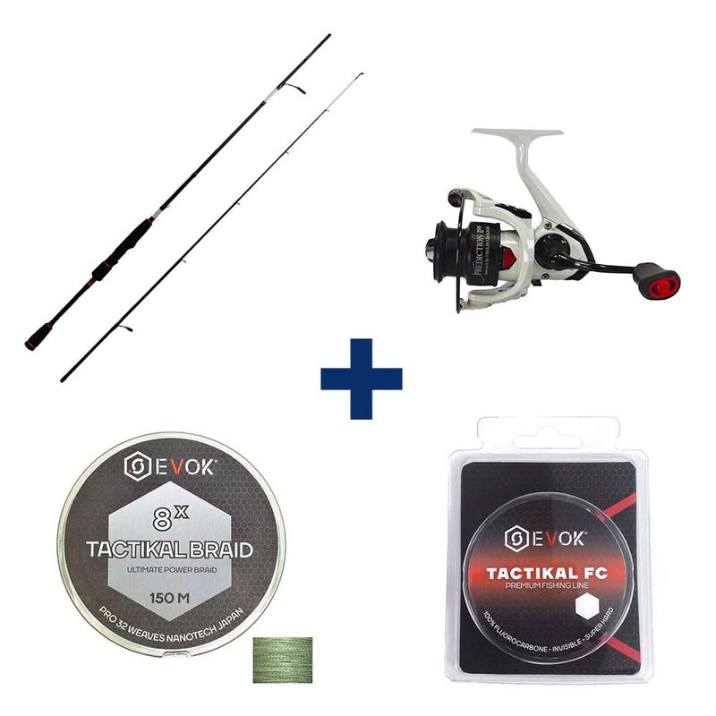 Pack Canne Evok Prediction 1.83m, 5-25g + Moulinet Prediction 2500Fd + Tresse + Fluorocarbone - Packs et ensembles | Pacific P&ecirc;che