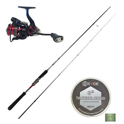 Pack Canne Spinning Evok Invictus V2 2.13m, 10-30g + Moulinet Evok Invictus 2500FD + Tresse Evok Tactikal Braid 0.15mm - Packs et ensembles | Pacific P&ecirc;che