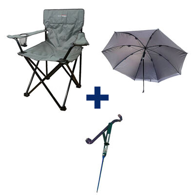 Pack Siege Pliant Gris + Support Canne + Parapluie 220 - Tous nos packs | Pacific P&ecirc;che