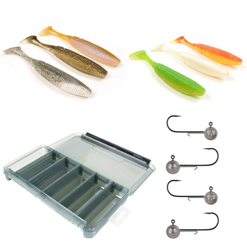 Pack 6 Shad 15cm + 6 T&ecirc;tes Plomb&eacute;es + Boite - Packs et ensembles | Pacific P&ecirc;che