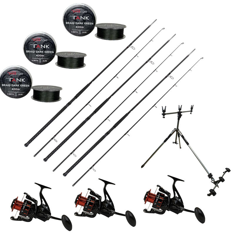 Pack Overfight 3 Tank Evo 8500 + 3 Tank Pellets 11' 5lbs + 3 Tank Braid x4 0.45 Dark Green + Ipercut Pod - Packs et ensembles | Pacific P&ecirc;che