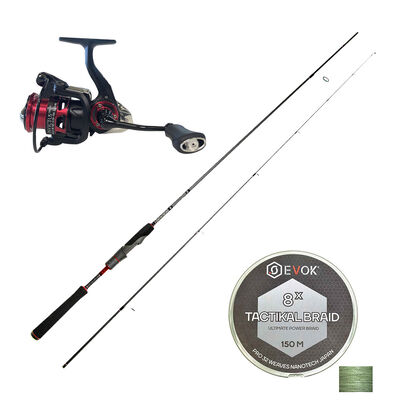 Pack Canne Spinning Evok Invictus V2 2.26m, 3-10g + Moulinet Evok Invictus 2500FD + Tresse Evok Tactikal Braid 0.10mm - Packs et ensembles | Pacific P&ecirc;che